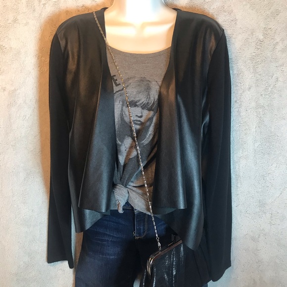 Calvin Klein Sweaters - Calvin Klein black faux leather cardigan sz M